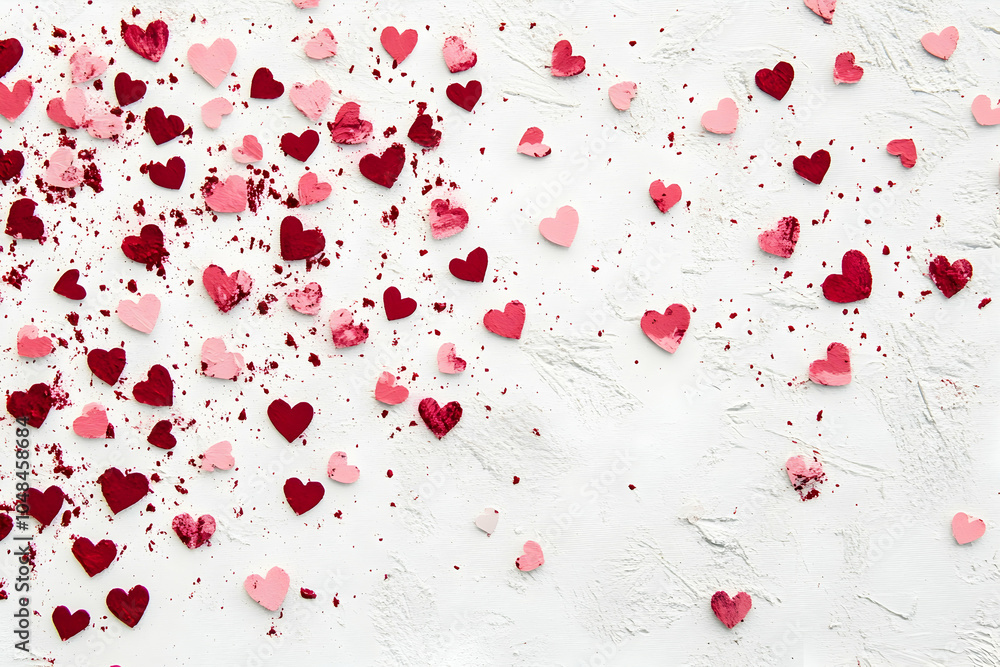 Poster a delicate pattern of small, hand-drawn hearts in shades of red and pink scattered across the canvas
