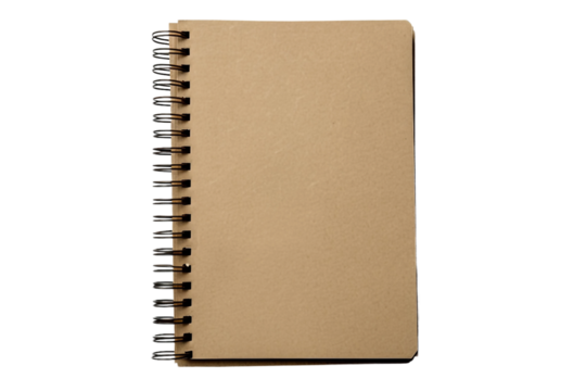 White spiral notebook with clean, blank sheets isolated on transparent background