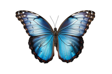 Fototapeta premium Blue Morpho Butterfly with Iridescent Wing Colors Isolated on Transparent Background