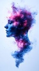Cosmic Woman with Nebula Effects in Blue and Pink