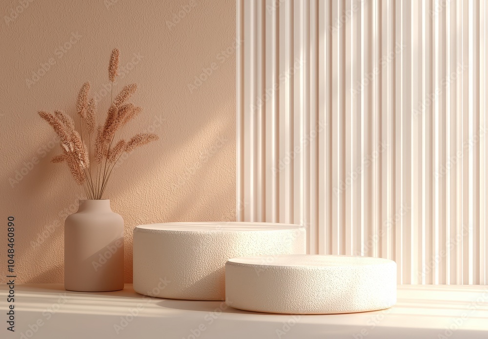 Poster minimal abstract background with textured platforms for elegant product presentation and sophisticat
