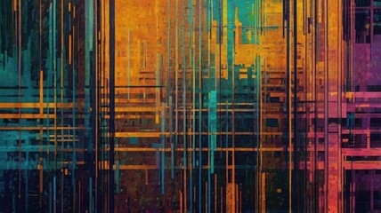 Obraz premium Colorful Geometric Abstract Art With Vertical Lines and Patterns