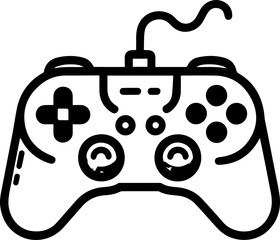 Black Line Art Gamepad Gaming Device Cable Controller Hand Drawn Illustration