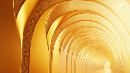 Golden Architectural Arches in Illuminated Hallway