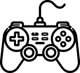 Black Line Art Gamepad Gaming Device Cable Controller Hand Drawn Illustration
