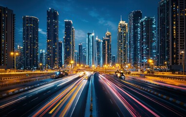 Fototapeta premium Cityscape at Night with Blurred Traffic Lights