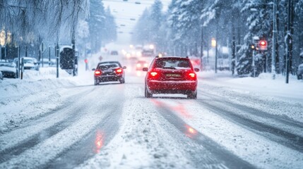Winter Driving Scene in Snowy Conditions