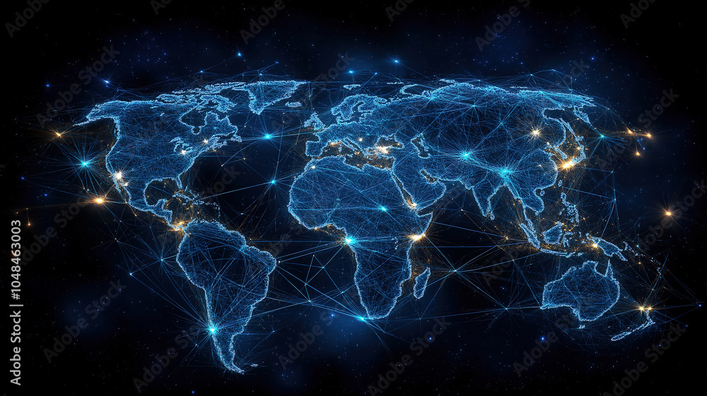 Poster stylish concept representing the interconnectedness of the planet in a digital landscape