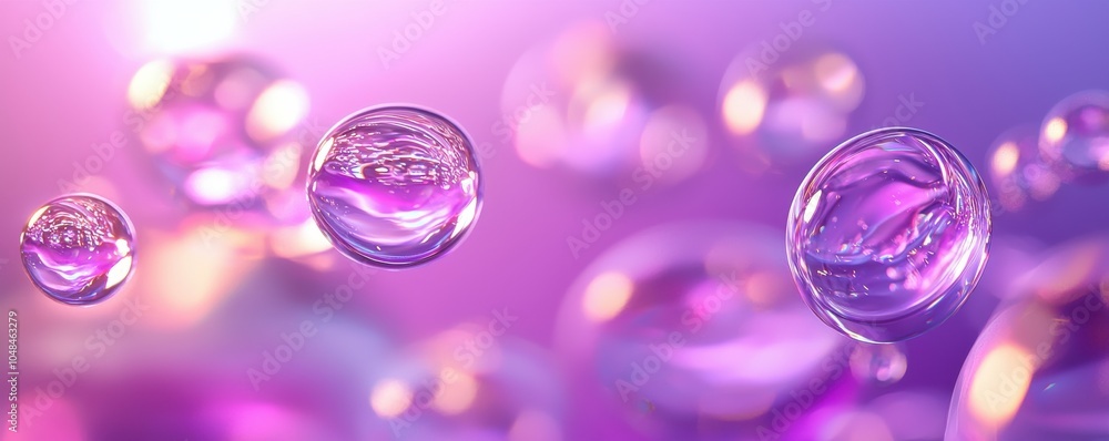 Poster mesmerizing purple and glass bubbles design with transparent reflections and abstract patterns