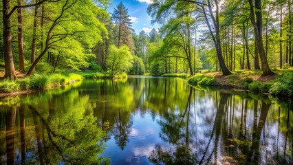 Fototapeta premium Tranquil forest reflection on small pond