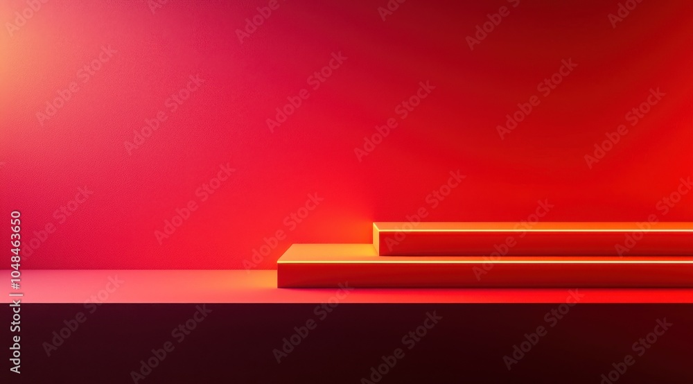 Aufkleber vibrant red-orange gradient background featuring a minimalist empty stage with modern abstract desig