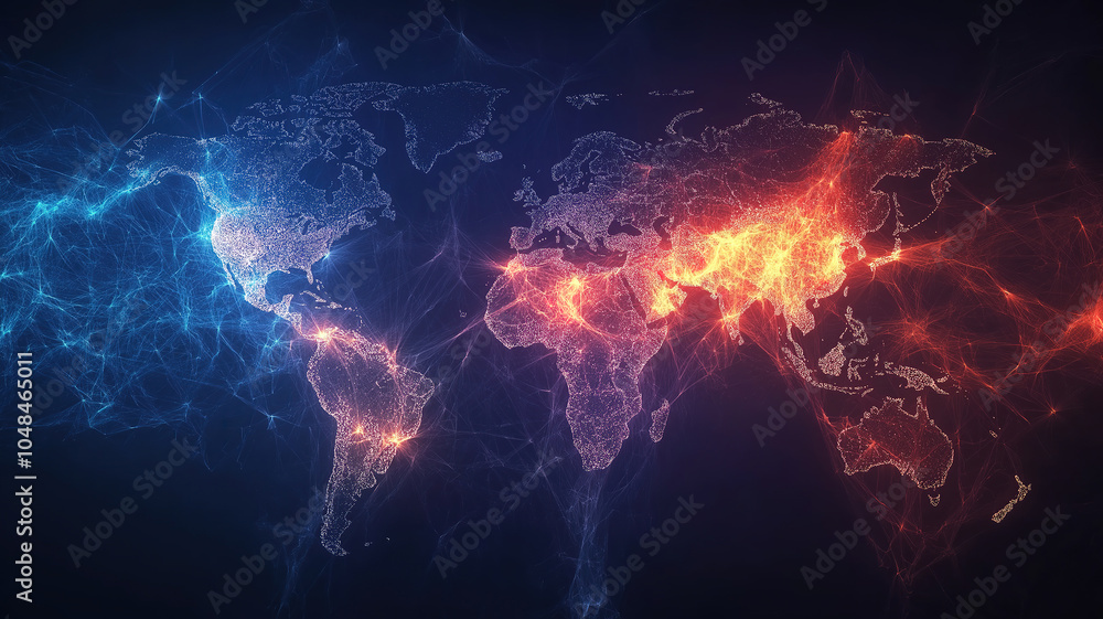 Poster stylish representation of globalization depicted through a network-structured world map