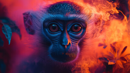 Tropical Whimsy: Monkey in Colorful Smoke