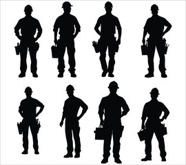 Silhouettes of construction worker vector. Construction worker silhouettes. Set of worker silhouette vector design. Black construction worker silhouettes on white background