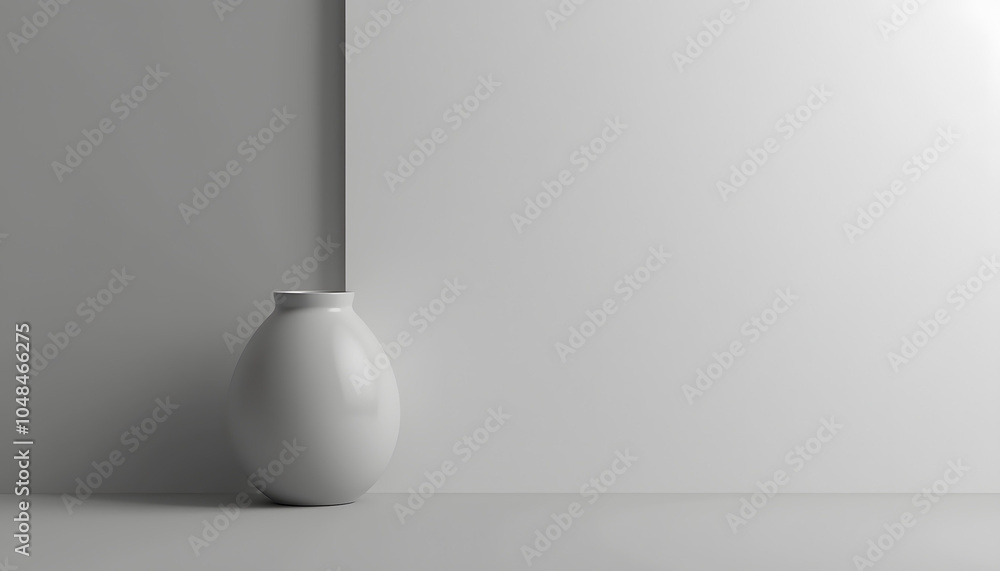 Poster matte grey background with a smooth surface and a white vase as a backdrop copy space