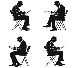 Writer silhouettes vector. Set of writing silhouettes vector illustration. Creative writing silhouettes vector style. Writing concept silhouettes set
