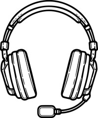 Black Line Art Headsets Electronic Device Art Hand Drawn Illustration