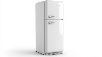 Retro Chic: A sleek and stylish white refrigerator with a vintage design, adding a touch of nostalgia to any kitchen.  A timeless classic for modern living. 