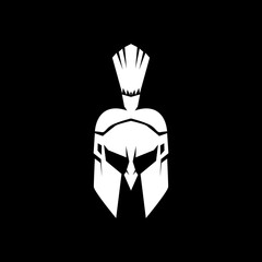 Spartan warrior helmet logo. Spartan helmet logo, Spartan shield and helmet vector illustration, Spartan Greek gladiator armor flat vector icon.