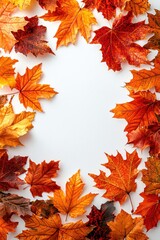 Autumn leaves on white background for seasonal decoration projects and events, perfect for fall-themed invitations, nature-inspired designs, or creative 