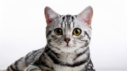 Obraz premium Portrait of American Shorthair cat on white background.