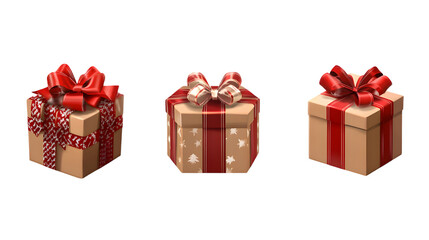 Obraz premium Christmas gift boxes with bows, isolated on white or transparent background