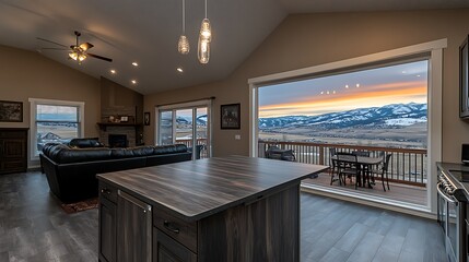 Stylish Kitchen with Large Window and Scenic View