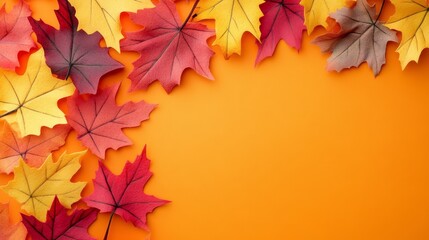 Fototapeta premium Vibrant Autumn Leaves on Orange Background