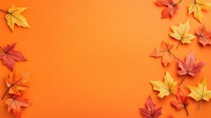 Autumn Leaves on Orange Background