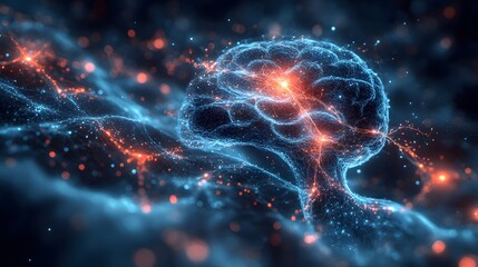 Obraz premium Glowing Brain with Neural Connections and Light Effects