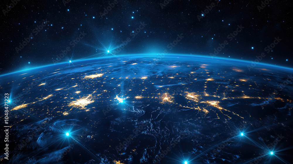 Poster connected nodes of global telecommunication network enhancing internet communication worldwide