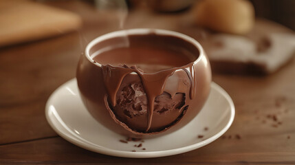 Obraz premium Chocolate dessert sphere with melted interior