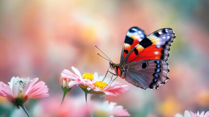 A butterfly resting on a blooming flower in a garden