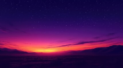 Fototapeta premium A breathtaking sky at twilight over a desert, with deep purples and oranges blending into the horizon as the last light of day fades