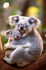 Fototapeta premium un koala con su cría en un arbol