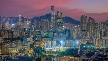 Oct 23 2024 Modern illuminated buildings in Kowloon, hong kong