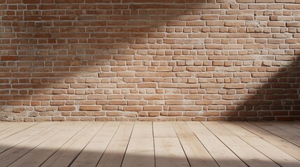 Fototapeta premium Brick wall with wooden floor in empty room