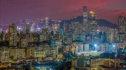 Oct 23 2024 Modern illuminated buildings in Kowloon, hong kong