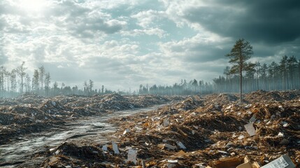 Deforestation Aftermath: A Barren Landscape Scarred by Logging