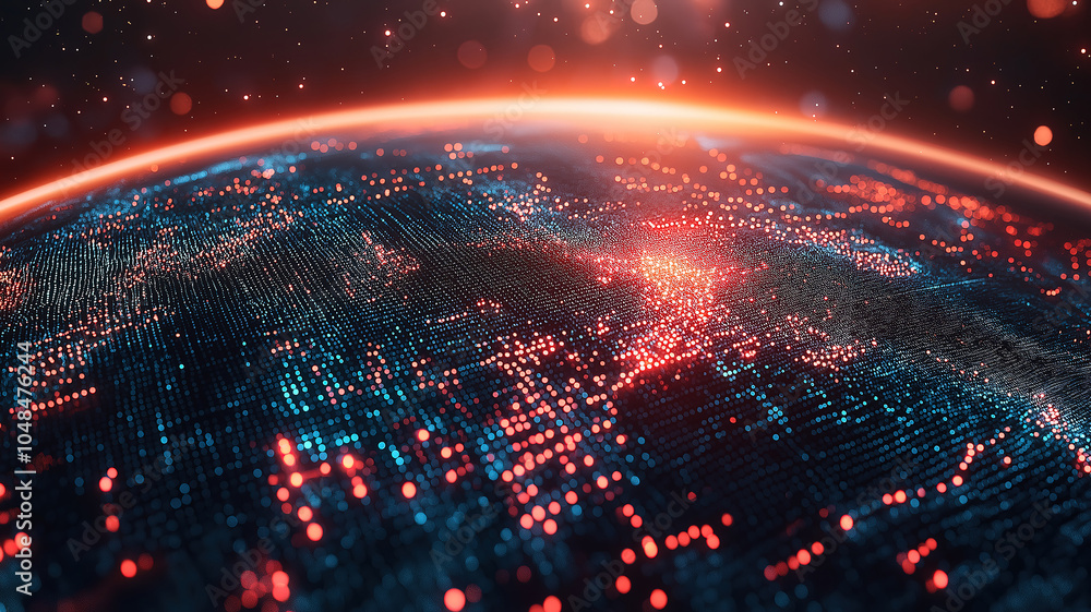 Poster sophisticated illustration of a connected earth map showcasing cryptocurrency and blockchain technol