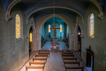 Obraz premium Forgotten Building in Northern Italy The Old Abandoned Seminary with a Blue Chapel