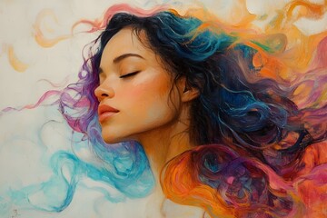 Fototapeta premium An abstract pastel painting of a Brazilian woman, blending soft, vibrant colors to convey her essence