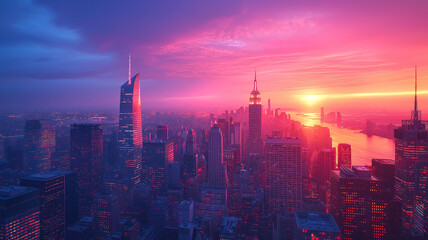 Elegant network overlay depicting New York City in the morning light