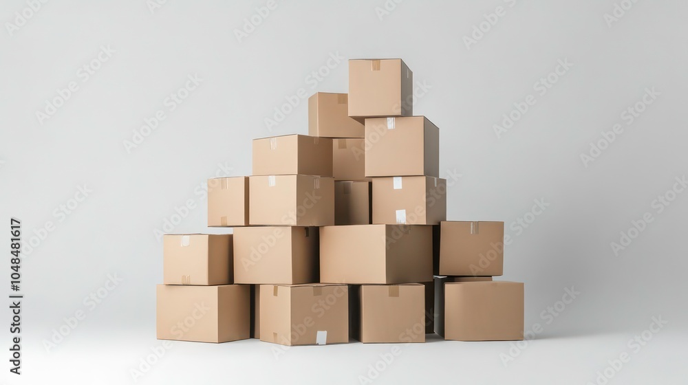 Poster a stack of cardboard boxes on a white background.