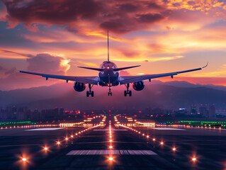 The aircraft goes to land at the airport. The plane passed the runway and rises into the sky.