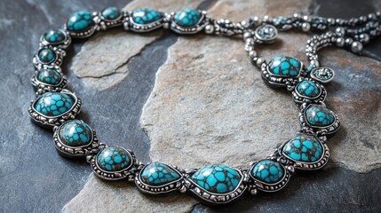 Obraz premium Elegant Turquoise Stone Necklace on Stone Background
