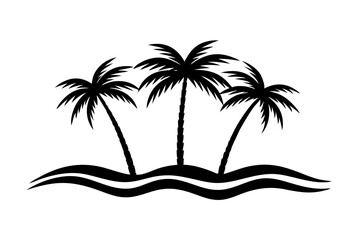 palm, trees, beach, tree, island, tropical, summer,  palm tree, coconut, vector, sea, illustration, travel, nature, ocean, LINE, sky, landscape, water, sand, paradise, vacation, exotic, design © Sumondesigner_42