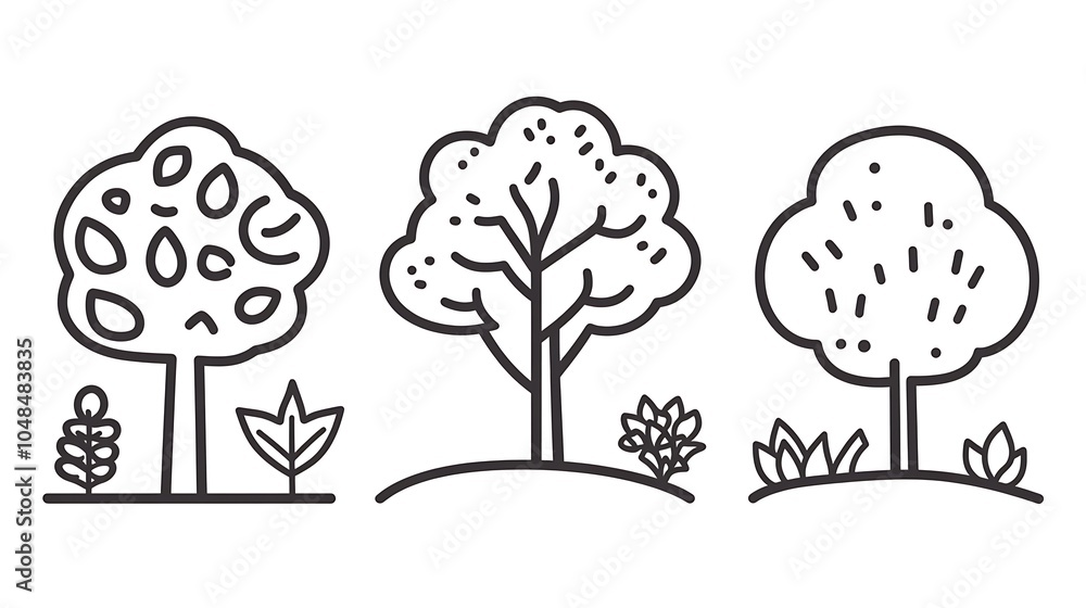 Poster minimal vector icons of black trees
