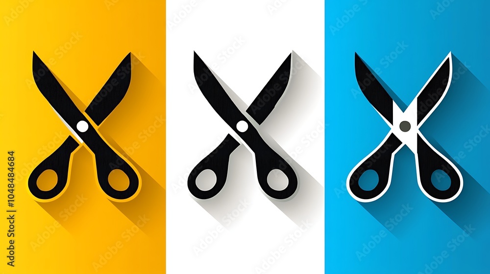Poster colorful vector icons of scissors in flat design
