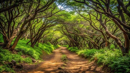 Obraz premium Tranquil path in lush green forest from Dakar, Cape Verde